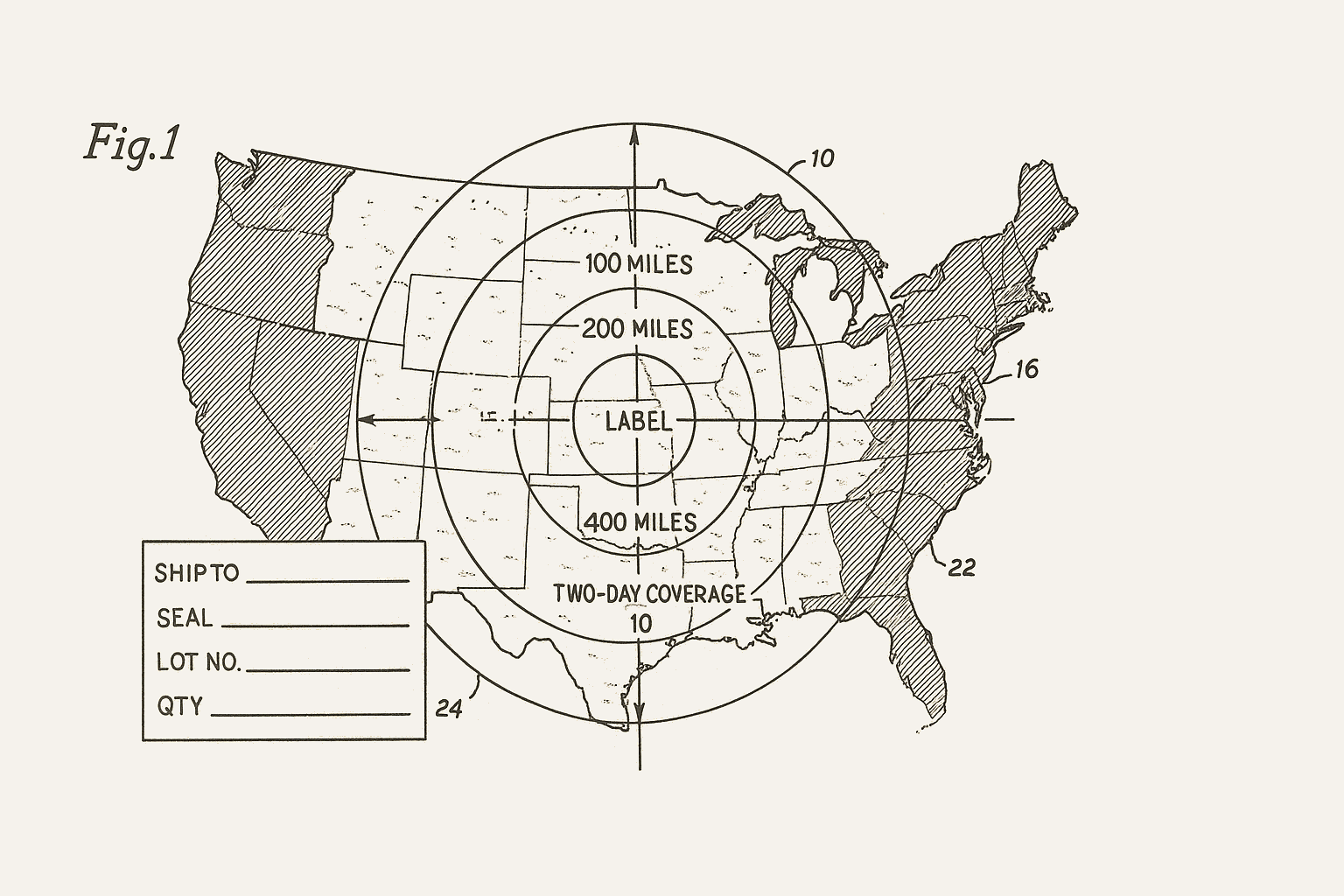 Map depicting two-day ground shipping coverage from Central Texas